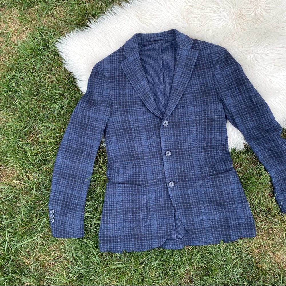 Altea blue plaid 3 button Fabio Italy blazer sport coat 46